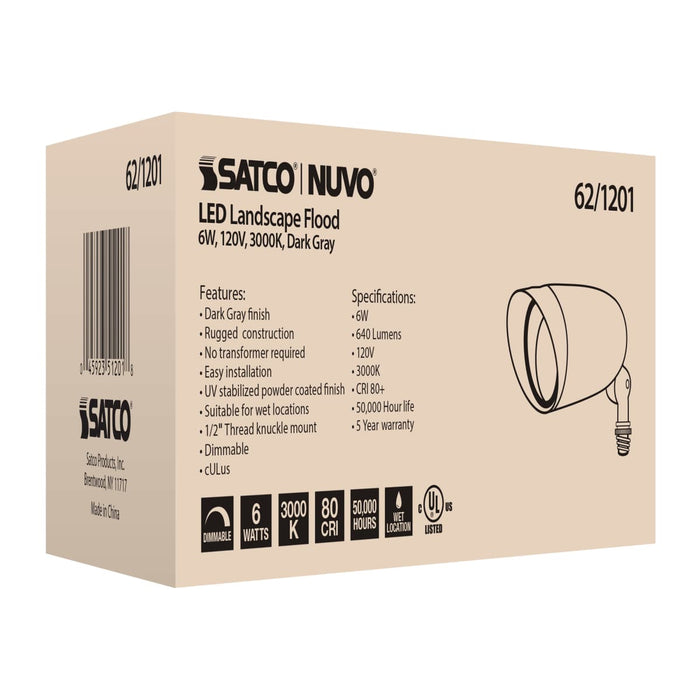 Flood Light Nuvo 62-1201 LED Landscape Flood 6W - Dark Gray Finish Nuvo