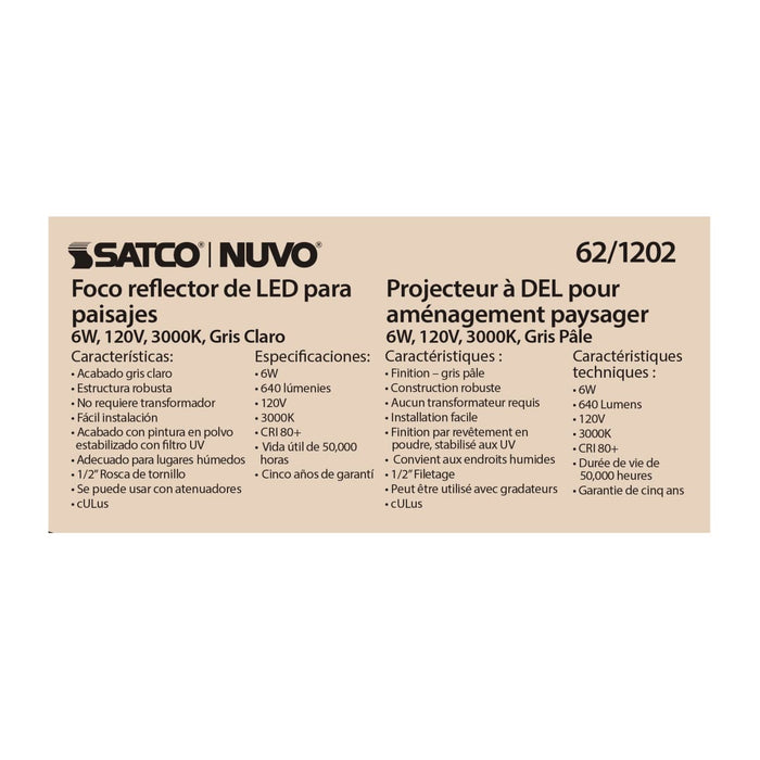 Flood Light Nuvo 62-1202 LED Landscape Flood 6W - Light - Gray Finish Nuvo