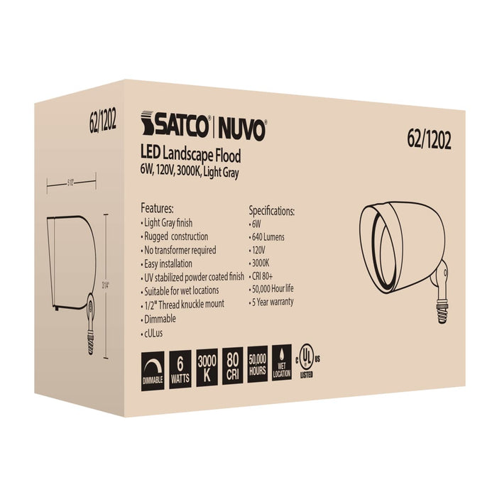 Flood Light Nuvo 62-1202 LED Landscape Flood 6W - Light - Gray Finish Nuvo