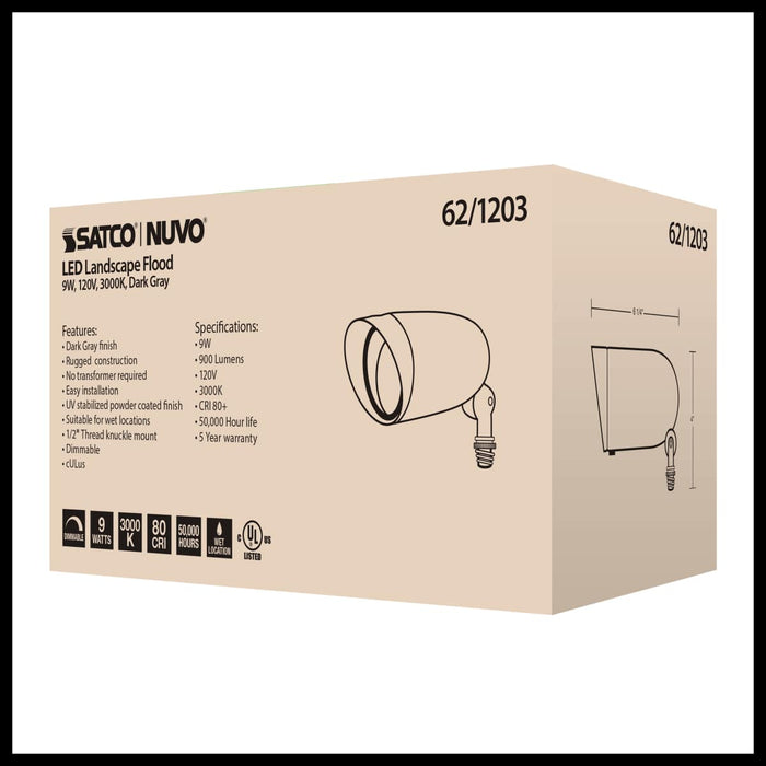 Flood Light Nuvo 62-1203 LED Landscape Flood 9W - Dark Gray Finish Nuvo