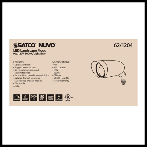 Flood Light Nuvo 62-1204 LED Landscape Flood 9W - Light - Gray Finish Nuvo