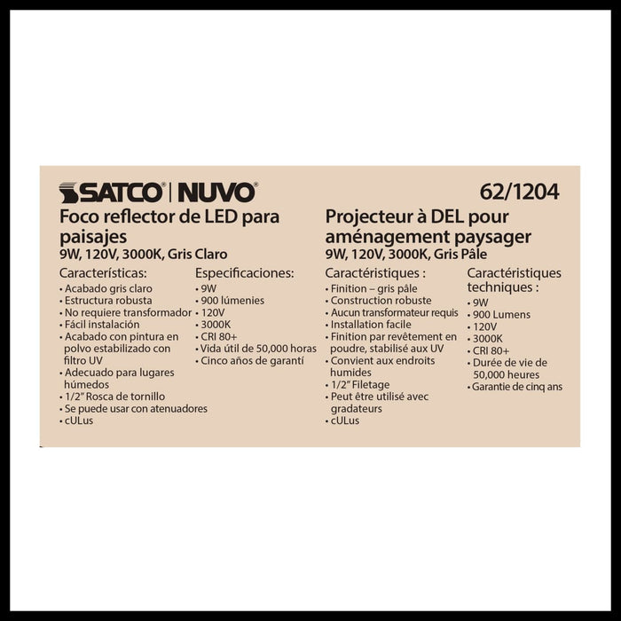 Flood Light Nuvo 62-1204 LED Landscape Flood 9W - Light - Gray Finish Nuvo
