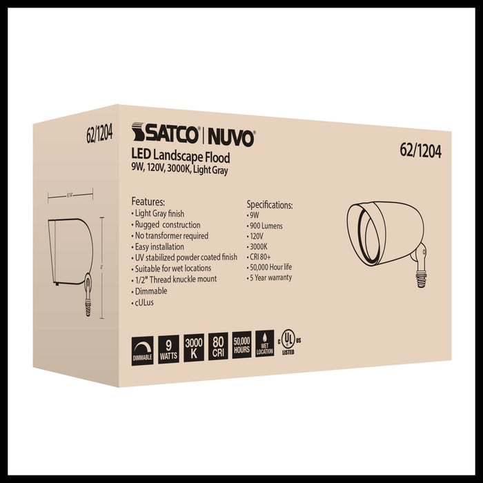 Flood Light Nuvo 62-1204 LED Landscape Flood 9W - Light - Gray Finish Nuvo