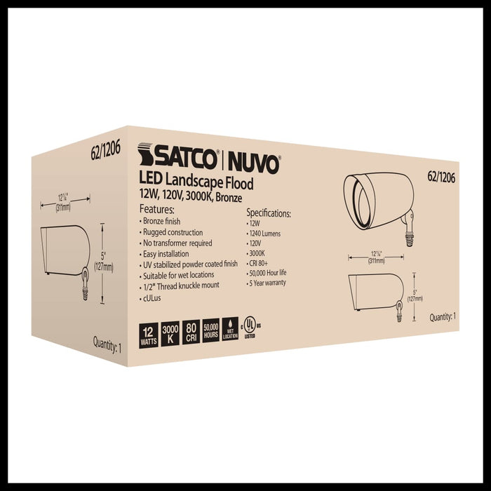 Flood Light Nuvo 62-1206 LED Landscape Flood 12 Watt - 3000K - Bronze Finish Nuvo