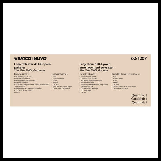 Flood Light Nuvo 62-1207 LED Landscape Flood 12 Watt - 3000K - Dark Gray Finish Nuvo