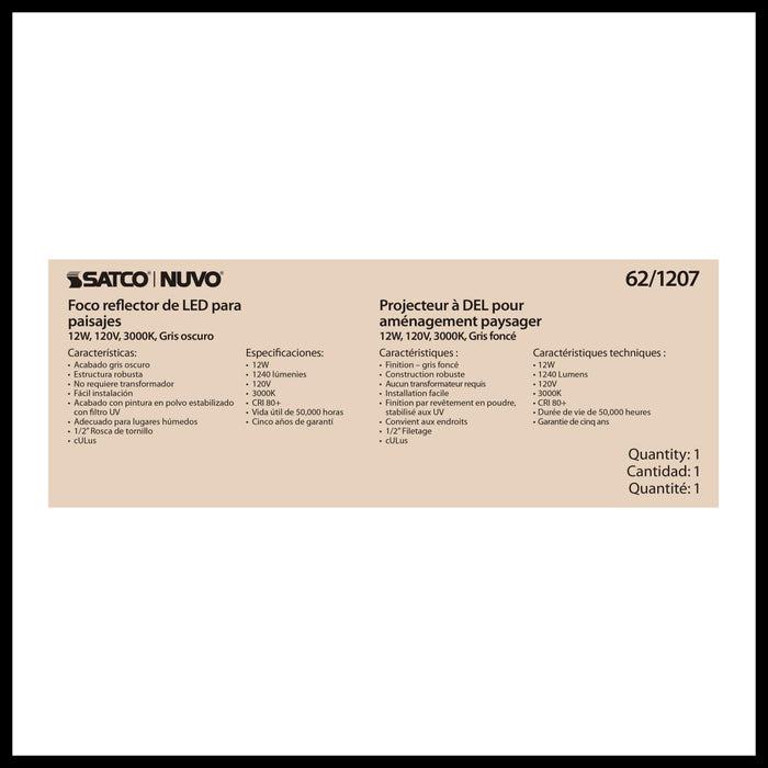 Flood Light Nuvo 62-1207 LED Landscape Flood 12 Watt - 3000K - Dark Gray Finish Nuvo