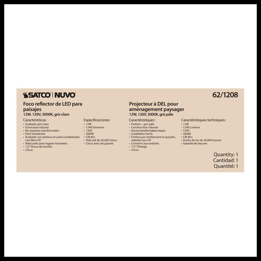 Flood Light Nuvo 62-1208 LED Landscape Flood 12 Watt - 3000K - Light Gray Finish Nuvo