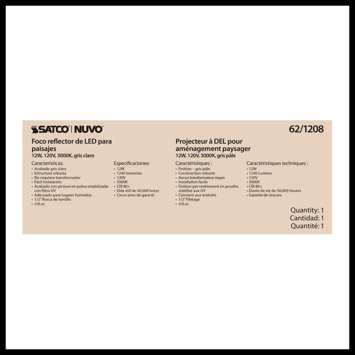 Flood Light Nuvo 62-1208 LED Landscape Flood 12 Watt - 3000K - Light Gray Finish Nuvo