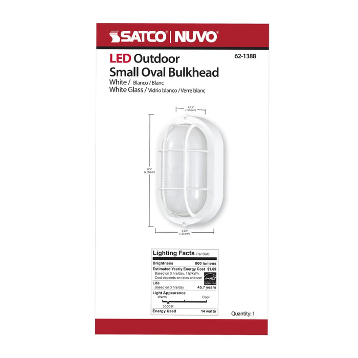 Bulk Head Nuvo 62-1388 LED Small Oval Bulk Head Fixture - White Finish with White Glass Nuvo