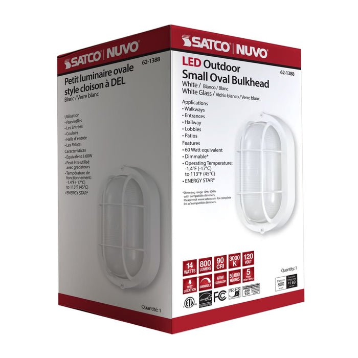 Bulk Head Nuvo 62-1388 LED Small Oval Bulk Head Fixture - White Finish with White Glass Nuvo