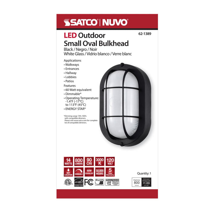 Bulk Head Nuvo 62-1389 LED Small Oval Bulk Head Fixture - Black Finish with White Glass Nuvo