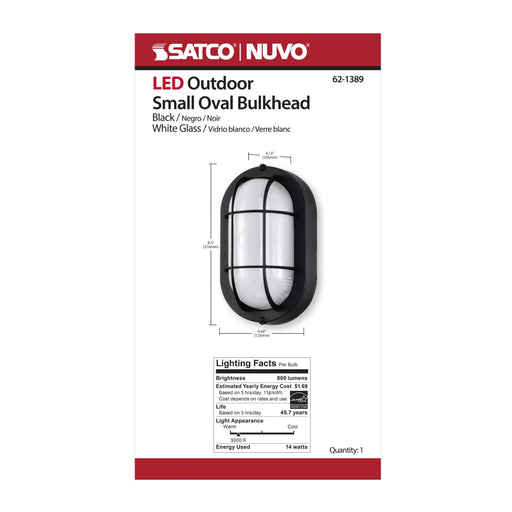 Bulk Head Nuvo 62-1389 LED Small Oval Bulk Head Fixture - Black Finish with White Glass Nuvo