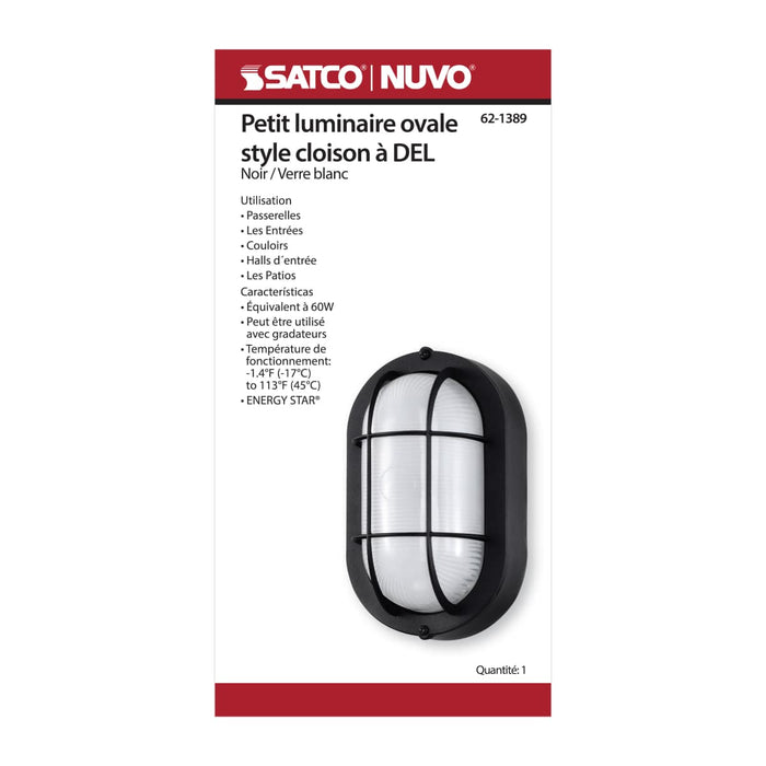 Bulk Head Nuvo 62-1389 LED Small Oval Bulk Head Fixture - Black Finish with White Glass Nuvo