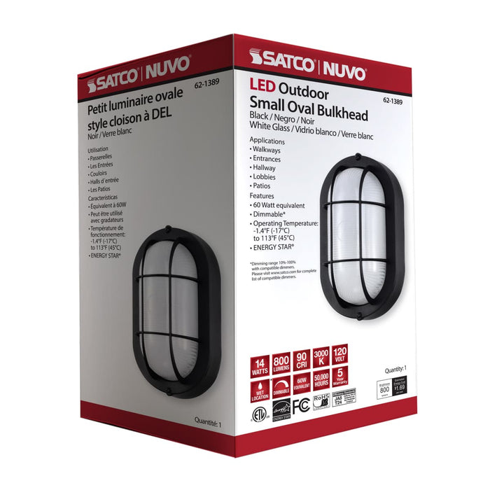 Bulk Head Nuvo 62-1389 LED Small Oval Bulk Head Fixture - Black Finish with White Glass Nuvo