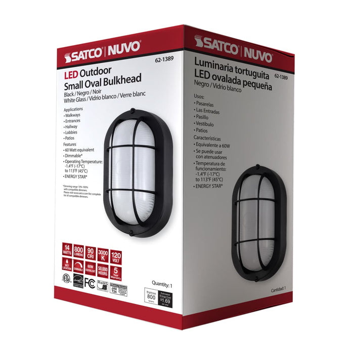 Bulk Head Nuvo 62-1389 LED Small Oval Bulk Head Fixture - Black Finish with White Glass Nuvo