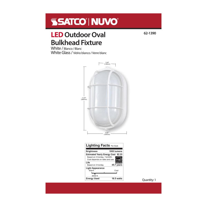Bulk Head Nuvo 62-1390 LED Oval Bulk Head Fixture - White Finish with White Glass Nuvo