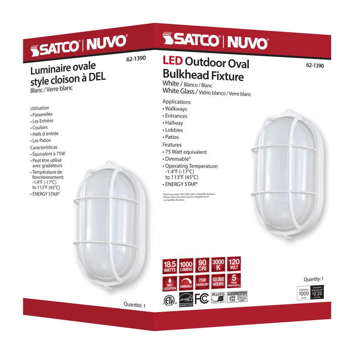 Bulk Head Nuvo 62-1390 LED Oval Bulk Head Fixture - White Finish with White Glass Nuvo