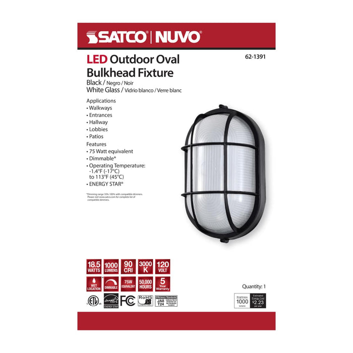 Bulk Head Nuvo 62-1391 LED Oval Bulk Head Fixture - Black Finish with White Glass Nuvo