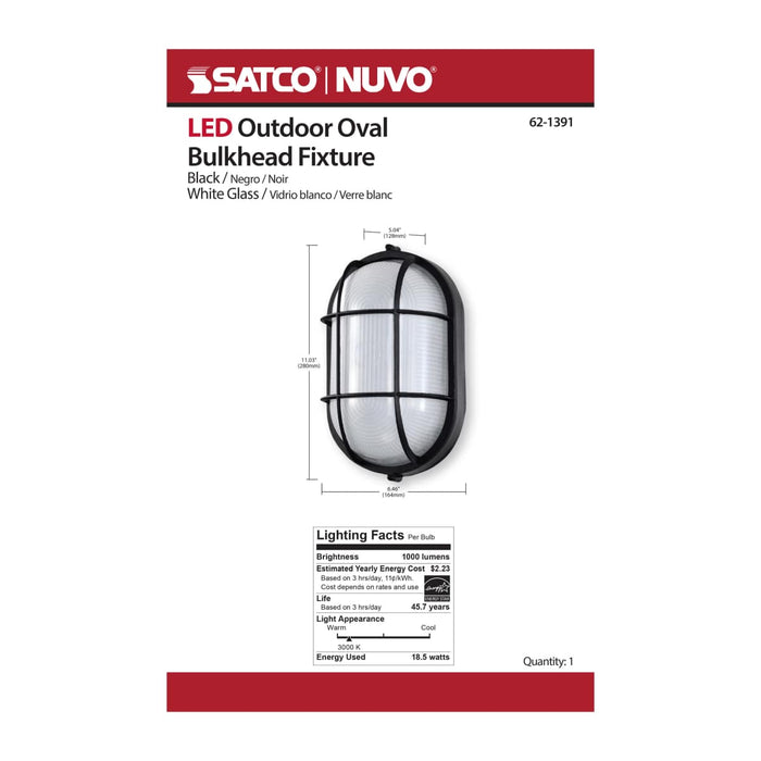 Bulk Head Nuvo 62-1391 LED Oval Bulk Head Fixture - Black Finish with White Glass Nuvo