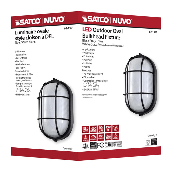Bulk Head Nuvo 62-1391 LED Oval Bulk Head Fixture - Black Finish with White Glass Nuvo
