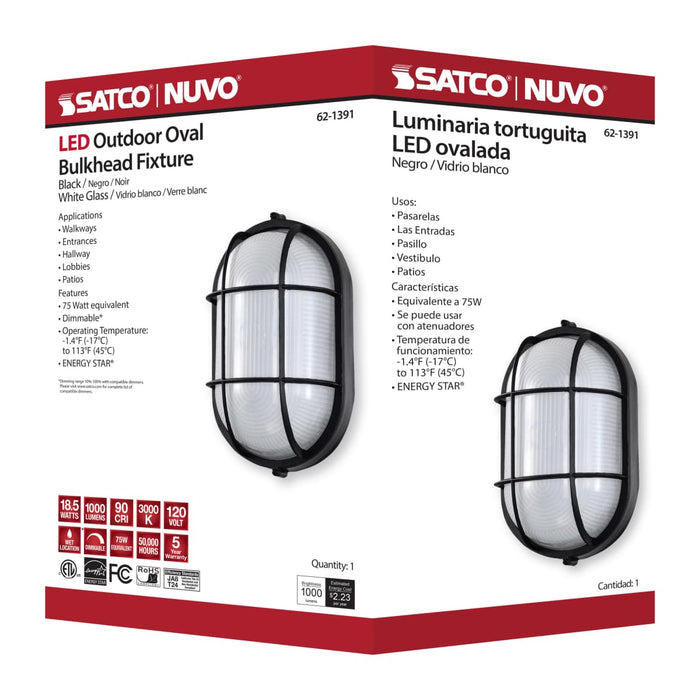 Bulk Head Nuvo 62-1391 LED Oval Bulk Head Fixture - Black Finish with White Glass Nuvo