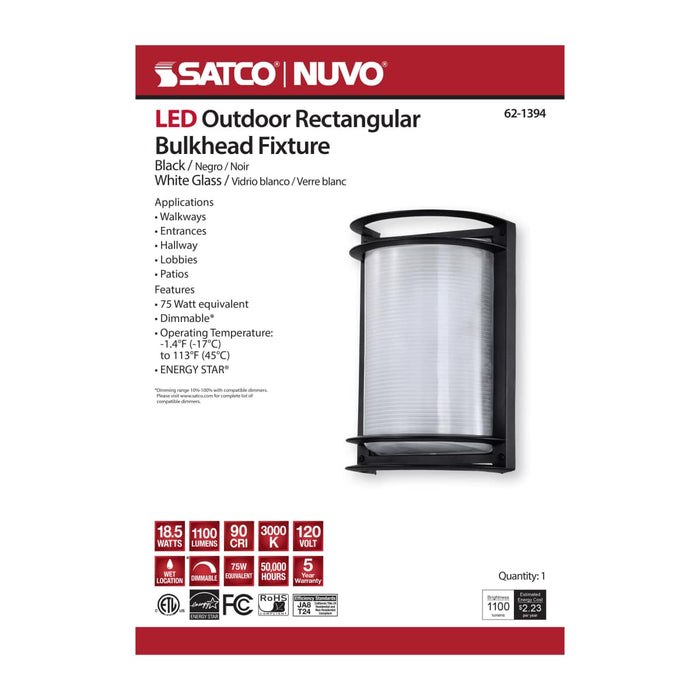 Bulk Head Nuvo 62-1394 LED Rectangular Bulk Head Fixture - Black Finish with White Glass Nuvo