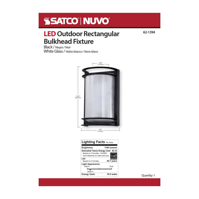 Bulk Head Nuvo 62-1394 LED Rectangular Bulk Head Fixture - Black Finish with White Glass Nuvo