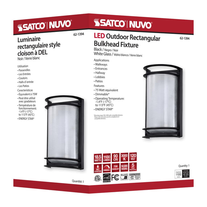 Bulk Head Nuvo 62-1394 LED Rectangular Bulk Head Fixture - Black Finish with White Glass Nuvo