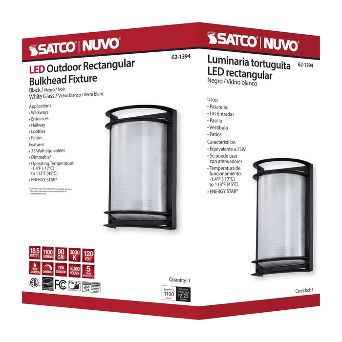 Bulk Head Nuvo 62-1394 LED Rectangular Bulk Head Fixture - Black Finish with White Glass Nuvo