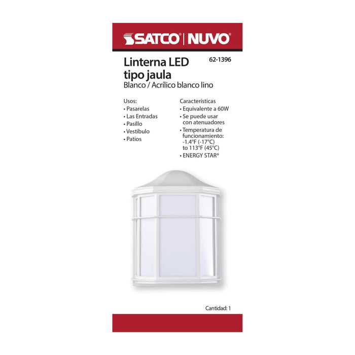 Bulk Head Nuvo 62-1396 LED Cage Lantern Fixture - White Finish with White Linen Acrylic Nuvo