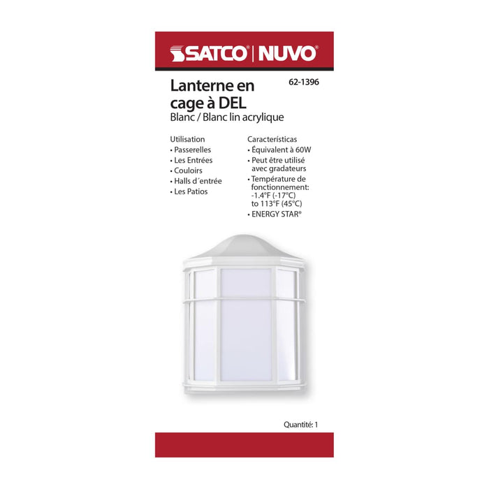 Bulk Head Nuvo 62-1396 LED Cage Lantern Fixture - White Finish with White Linen Acrylic Nuvo