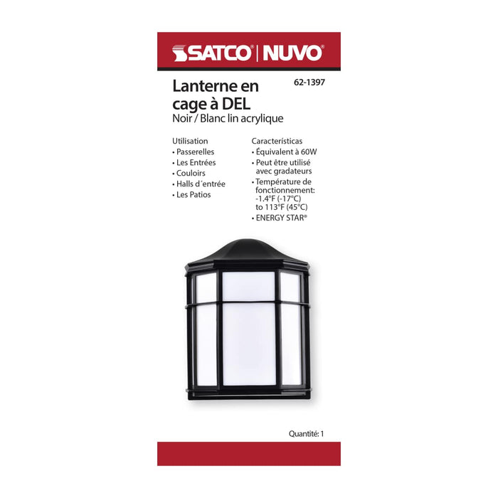 Bulk Head Nuvo 62-1397 LED Cage Lantern Fixture - Black Finish with White Linen Acrylic Nuvo