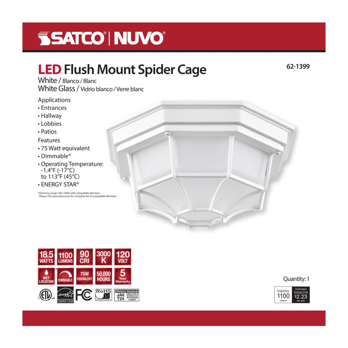 Bulk Head Nuvo 62-1399 LED Spider Cage Fixture - White Finish with Frosted Glass Nuvo