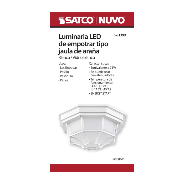 Bulk Head Nuvo 62-1399 LED Spider Cage Fixture - White Finish with Frosted Glass Nuvo