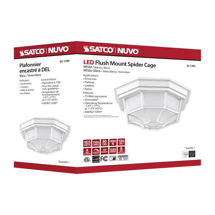 Bulk Head Nuvo 62-1399 LED Spider Cage Fixture - White Finish with Frosted Glass Nuvo
