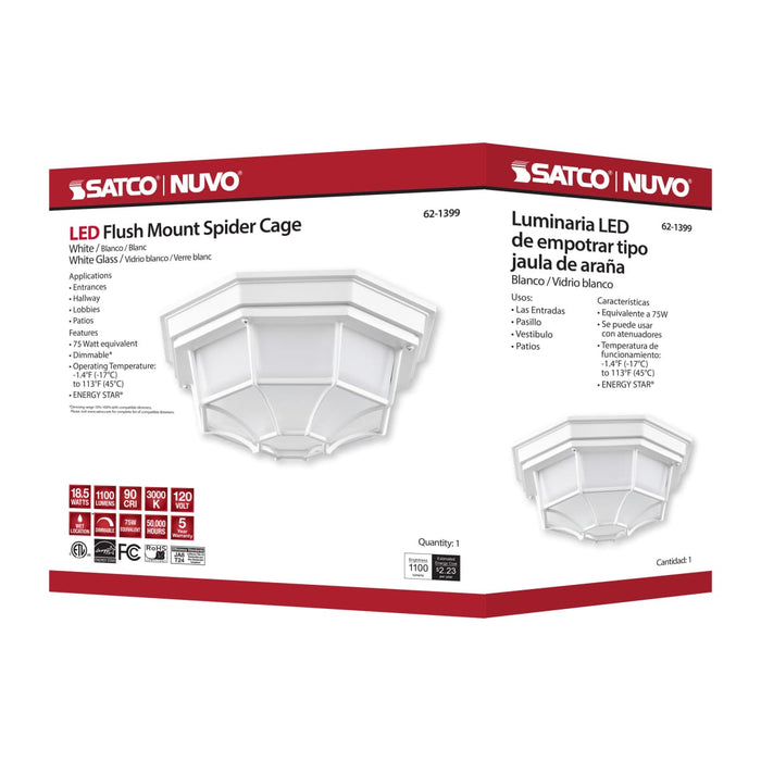 Bulk Head Nuvo 62-1399 LED Spider Cage Fixture - White Finish with Frosted Glass Nuvo