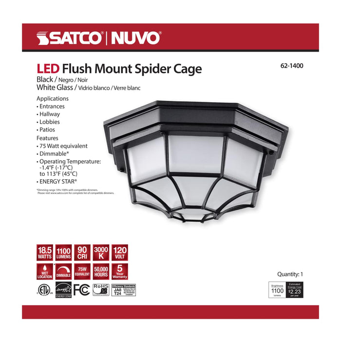 Bulk Head Nuvo 62-1400 LED Spider Cage Fixture - Black Finish with Frosted Glass Nuvo