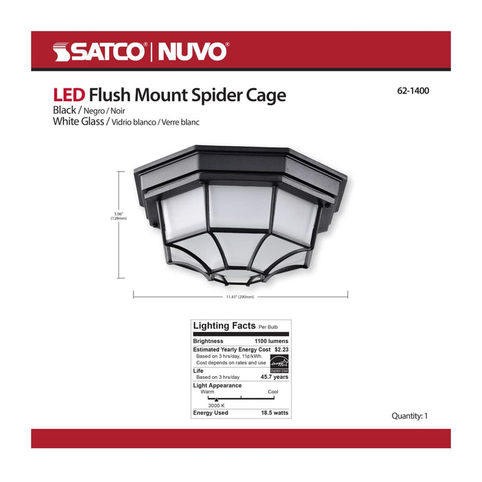 Bulk Head Nuvo 62-1400 LED Spider Cage Fixture - Black Finish with Frosted Glass Nuvo