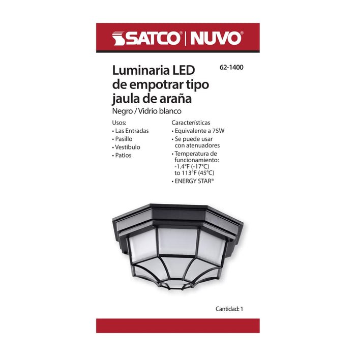 Bulk Head Nuvo 62-1400 LED Spider Cage Fixture - Black Finish with Frosted Glass Nuvo