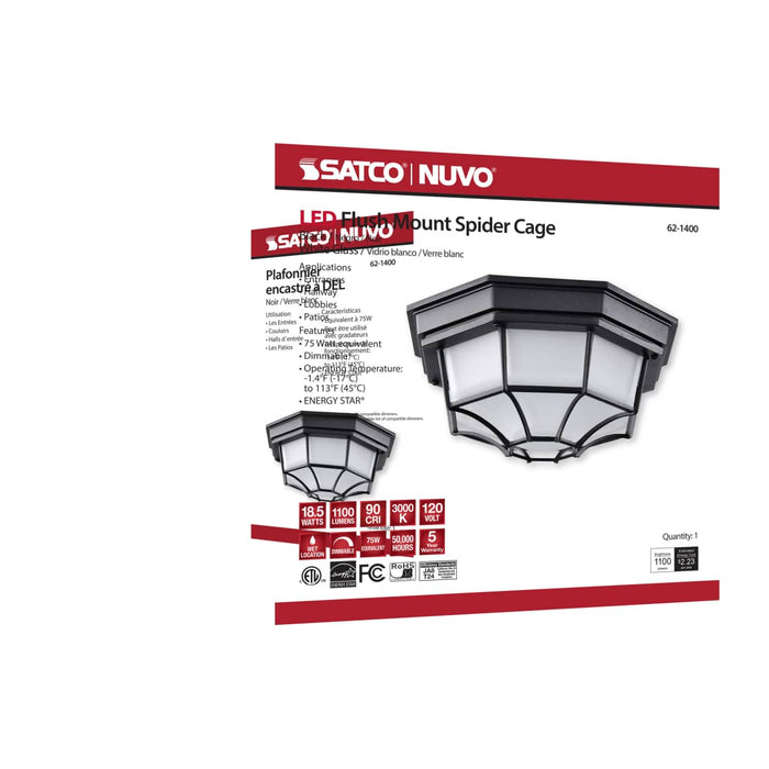 Bulk Head Nuvo 62-1400 LED Spider Cage Fixture - Black Finish with Frosted Glass Nuvo