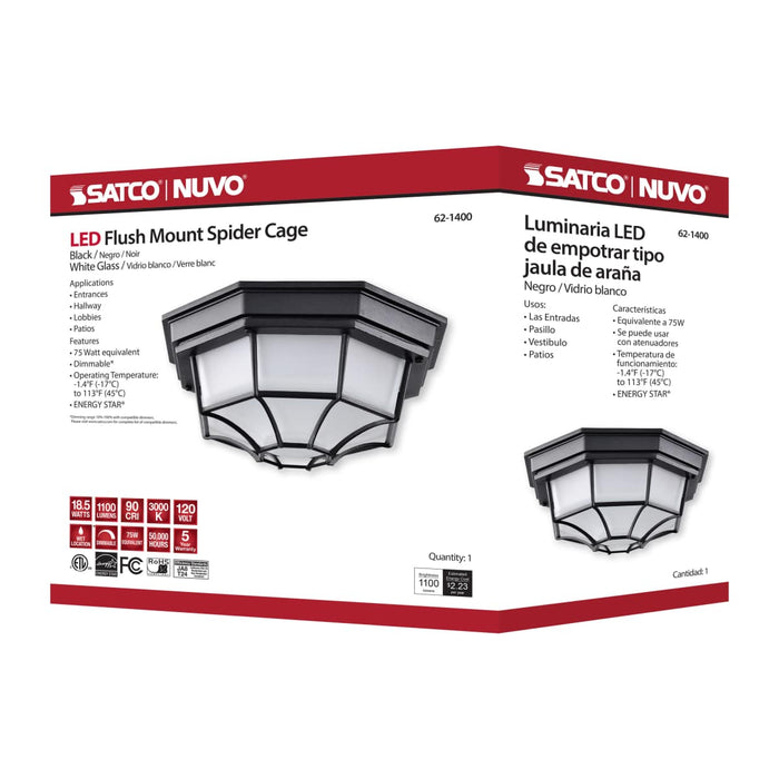 Bulk Head Nuvo 62-1400 LED Spider Cage Fixture - Black Finish with Frosted Glass Nuvo