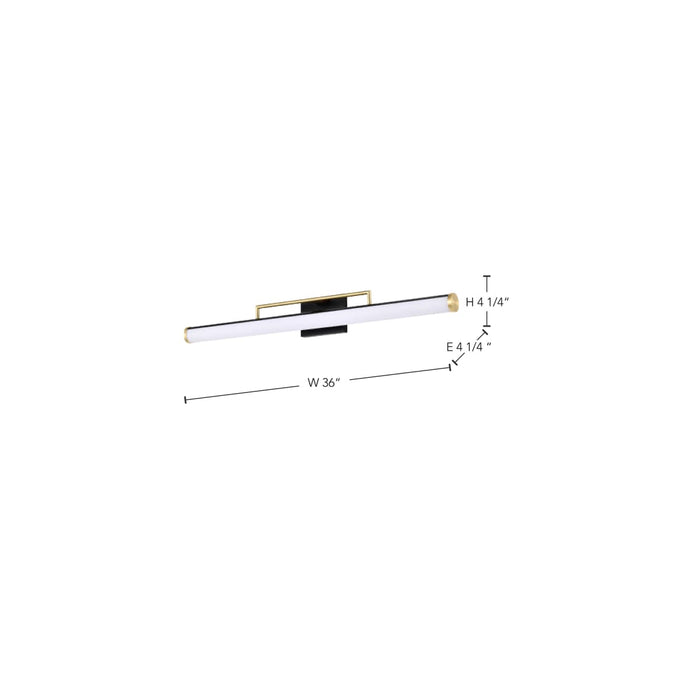 Vanity Nuvo 62-1539 Solano Large Vanity - LED - Black and Brushed Brass Finish - White Acrylic Lens Nuvo
