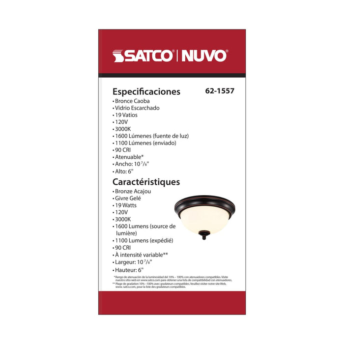 Flush Mount Nuvo 62-1557 Center Lock 11 Inch LED Flush Mount - 19 Watt - 3000K - Mahogany Bronze Finish - Frosted Glass Nuvo
