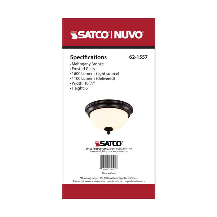 Flush Mount Nuvo 62-1557 Center Lock 11 Inch LED Flush Mount - 19 Watt - 3000K - Mahogany Bronze Finish - Frosted Glass Nuvo