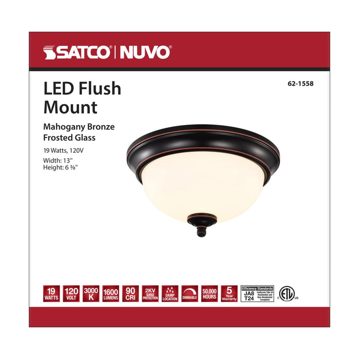 Flush Mount Nuvo 62-1558 Center Lock 13 Inch LED Flush Mount - 19 Watt - 3000K - Mahogany Bronze Finish - Frosted Glass Nuvo