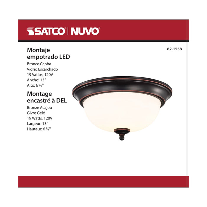 Flush Mount Nuvo 62-1558 Center Lock 13 Inch LED Flush Mount - 19 Watt - 3000K - Mahogany Bronze Finish - Frosted Glass Nuvo