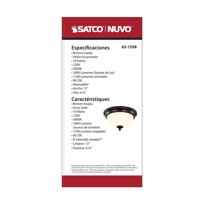 Flush Mount Nuvo 62-1558 Center Lock 13 Inch LED Flush Mount - 19 Watt - 3000K - Mahogany Bronze Finish - Frosted Glass Nuvo