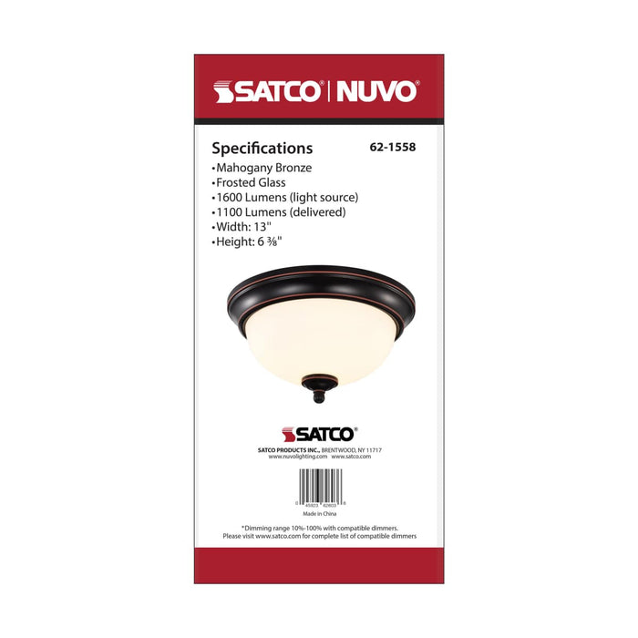 Flush Mount Nuvo 62-1558 Center Lock 13 Inch LED Flush Mount - 19 Watt - 3000K - Mahogany Bronze Finish - Frosted Glass Nuvo