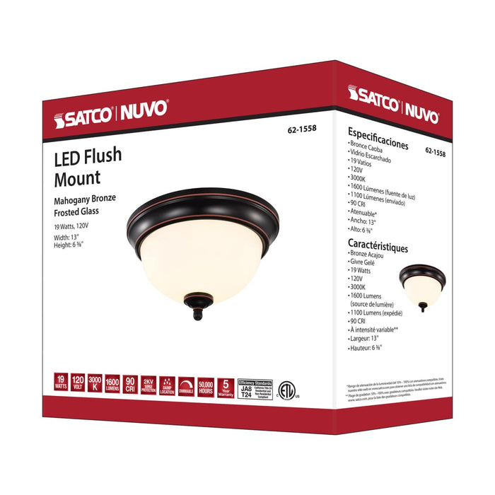 Flush Mount Nuvo 62-1558 Center Lock 13 Inch LED Flush Mount - 19 Watt - 3000K - Mahogany Bronze Finish - Frosted Glass Nuvo