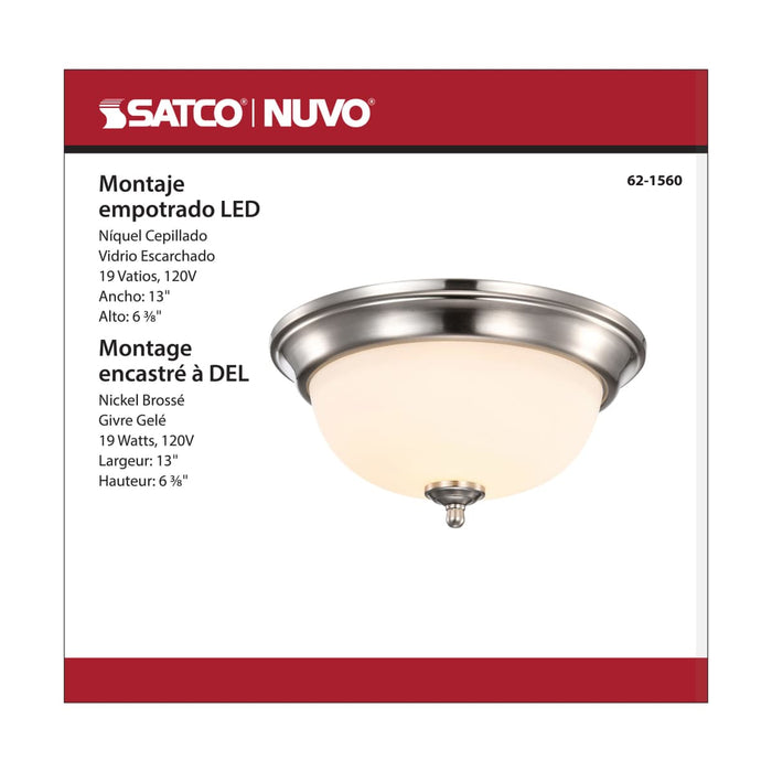 Flush Mount Nuvo 62-1560 Center Lock 13 Inch LED Flush Mount - 19 Watt - 3000K - Brushed Nickel Finish - Frosted Glass Nuvo